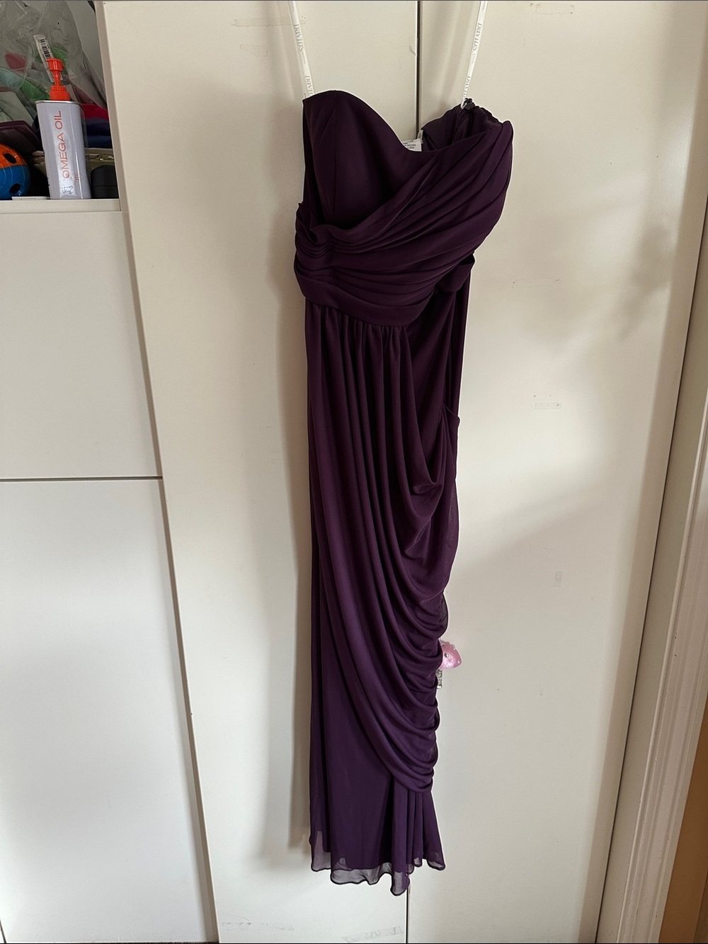 David's Bridal Strapless Deep Plum Ruched Evening Gown